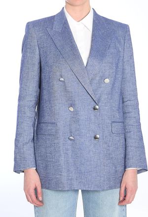 Tagliatore Womens Double-breasted Jacket - Blue Linen - Size EU 34 (Womens)