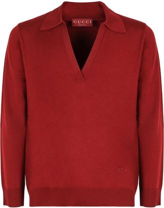 Gucci Wollen V-hals Trui - Dames - V-hals truien - Rood - XS - Wol - Truien & Vesten