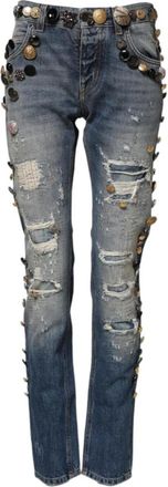 Dolce & Gabbana Prachtige Embellished Skinny Denim Jeans - Dames - Skinny Jeans - Blauw - XS - Denim - Jeans