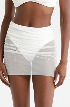 Hutch Ruched High Waist Mesh Bikini Bottoms in White Solid at Nordstrom, Size X-Large