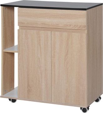 HOMCOM Carrello da Cucina Moderno con Ruote, Cassetto, Ante e Mensole in Legno - Homcom