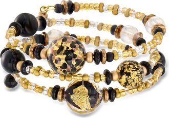 Ross-Simons Italian Black and Gold-Colored Murano Glass Bead Wrap Bracelet