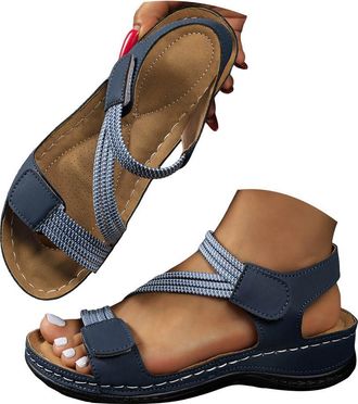Generic Orthopedic Wedge Sandals with Arch Support for Woman Comfortable Walking Shoes Open Toe Ankle Strap Platform Sandals Women Summer Dressy Casual Low We