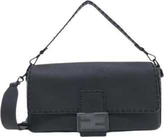 Fendi Pre-owned Selleria Maxi Baguette Leren Schoudertas - Dames - Vintage Schoudertas - Zwart - ONE Size - Leer - Vintage