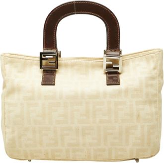 Fendi Beige Brown Canvas Leather Handbag Tote Bag (Pre-Owned)