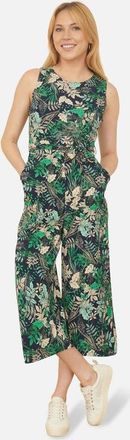 Yumi Sleeveless Leaf Print Culotte Jumpsuit in Navy at Nordstrom, Size 10