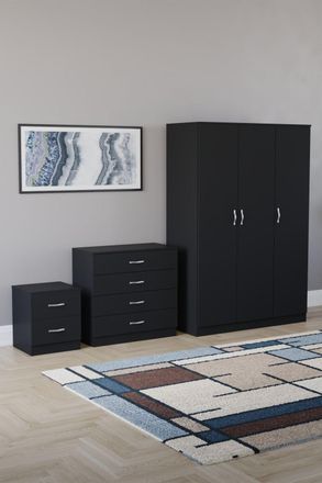 Home Discount Vida Designs Riano 3Pc Bedroom Set - 2 Drawer Bedside, 3 Door Wardrobe in Black
