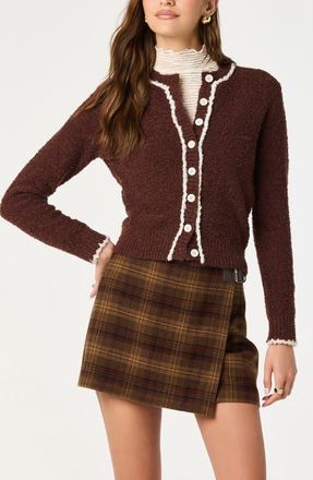 ASTR the Label Contrast Stitch Cardigan in Brown at Nordstrom, Size X-Small