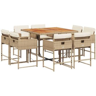 vidaXL Vidaxl - Set da Pranzo da Giardino 9 pz con Cuscini Beige in Polyrattan