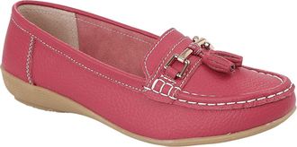 Jo & Joe Ladies Extra Wide Fit Flat Leather Tassel Moccasins Loafer Nautical Shoe Plimsole Pumps Womens. Fuchsia Size 4