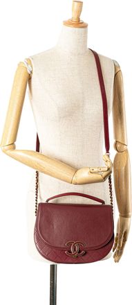 Chanel Pre-owned Womens Halfmoon Leather Shoulder Bag - Dark Red - One Size