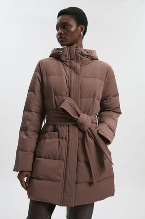 Karen Millen Womens Real Down Belted Midi Coat - Mocha Nylon - Size 10 UK