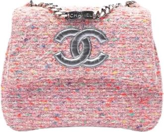 Chanel Pre-owned Vintage Tweed Flap Shoulder Bag - Dames - Vintage Schoudertas - Roze - ONE Size - Tweed - Vintage