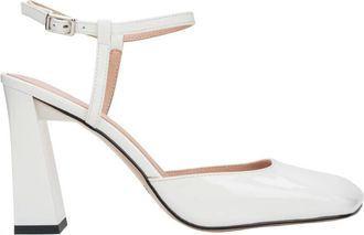 Estro & Luminara Schoenen, Dames, Wit, 40 EU, Leer, Sandalen met blokhak van lakleer