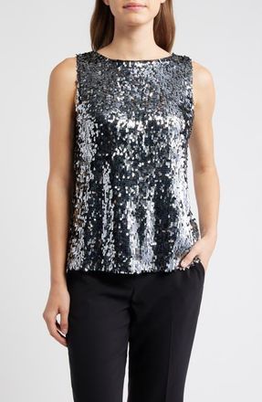 Anne Klein Sequin Boat Neck Tank in Metal Combo at Nordstrom, Size X-Small