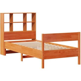 vidaXL Cama Con Estanter&iacute;a Sin Colch&oacute;n Madera Maciza Marr&oacute;n 75x190 Cm Vidaxl