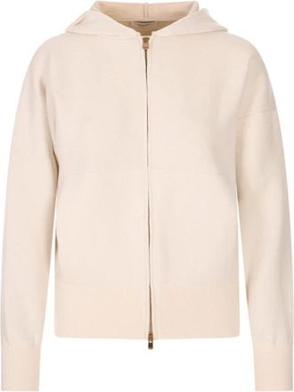 Agnona Cashmere Wol Zijde Rits Hoodie - Dames - Vesten met rits - Wit - M - Wol - Hoodies & sweatvesten