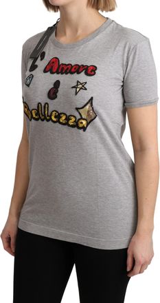 Dolce & Gabbana Womens Gray Cotton Amore E Bellezza Top T-Shirt