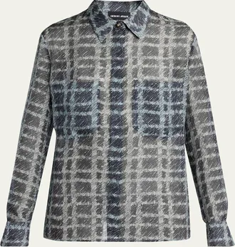 Giorgio Armani Sheer Silk Plaid Button-Front Shirt