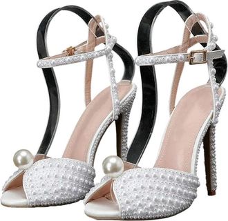 Generic Women Pearl High Heel Sandals Peep Toe Elegant Casual Wedding Bridal Bridesmaid Shoes