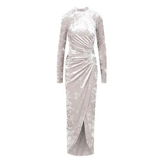 Aniye By Party Dresses, female, Gray, Size: M Flocked Velvet Long Dress