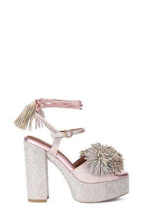 Kurt Geiger Pom & Tassel Platform Ankle Strap Sandal in Silver at Nordstrom, Size 6.5Us