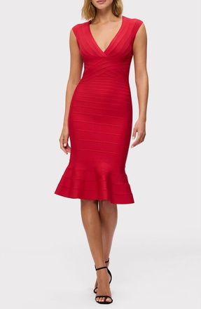 H&eacute;rve L&eacute;ger The Sophia Flare Hem Bandage Dress in Lipstick Red at Nordstrom Rack, Size X-Small