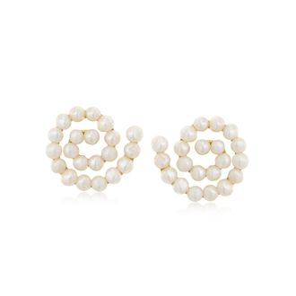 Ross-Simons 3-3.5mm Cultured Pearl Swirl Earrings in 18kt Gold Over Sterling