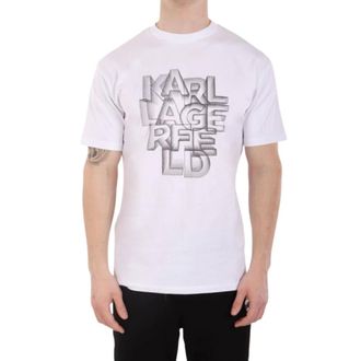 Karl Lagerfeld Tops, Heren, Wit, L, Katoen, T-shirt met ronde hals