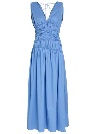 Faithfull The Brand Saja Smocked Cotton Maxi Dress - Blue - S (UK8-10 / S)