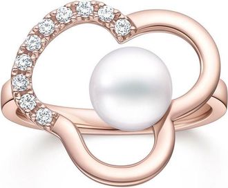Tasaki 18kt rose gold Chants pearl and diamond ring - unisex - Diamond/18kt Rose Gold/Akoya Pearl - 5 1/2 - Pink