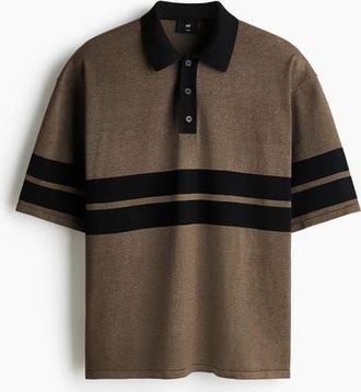 H&M Loose Fit Knitted Polo Shirt in Dark Taupe/black at Nordstrom, Size Medium