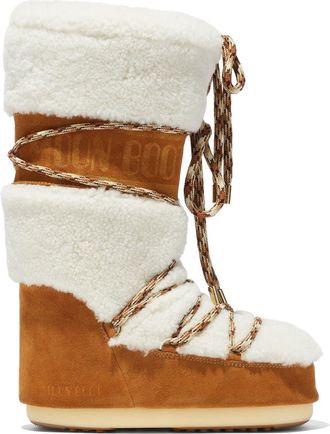 Moon Boot Icon Genuine Shearling Knee High Boot in Whisky/White at Nordstrom, Size 42