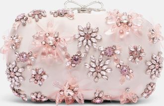 Self Portrait Clutch in raso con cristalli