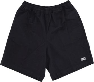 Obey Zwarte Twill Relaxte Korte Broek - Heren - Korte Broeken - Zwart - S - Katoen - Korte Broeken