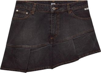 GCDS Asymmetrische geplooide denim minirok - Dames - Spijkerrokken - Zwart - W26 - Denim - Rokken