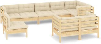 vidaXL Muebles De Jard&iacute;n 9 Pzas Y Cojines Madera Maciza De Pino Crema Vidaxl