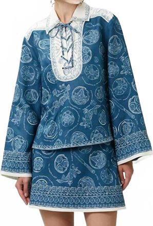 Alemais Lucky Lace Up Top In Blue