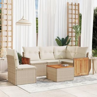 vidaXL Juego De Sof&aacute;s Jard&iacute;n Con Cojines 6 Pzas Rat&aacute;n Sint&eacute;tico Beige Vidaxl