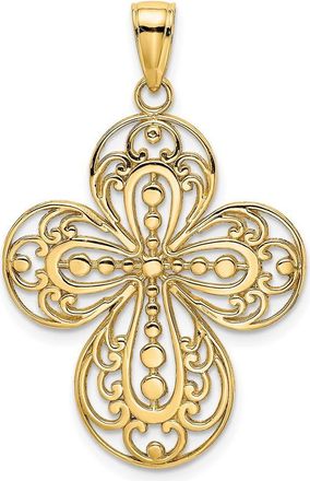 Diamond2Deal 14k Yellow Gold Cut-Out with Rounded Tips Filigree Cross Charm Pendant