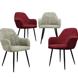 ECD Germany Ecd Germany - 4x Juego Sillones De Comedor - Oliva Rojo - Asiento Terciopelo - Patas De Metal Con Reposabrazos - Estilo Vintage - Asientos Modernos De
