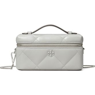 Tory Burch Kira Diamond Quilted Charm Leather Vanity Train Case in Grey at Nordstrom