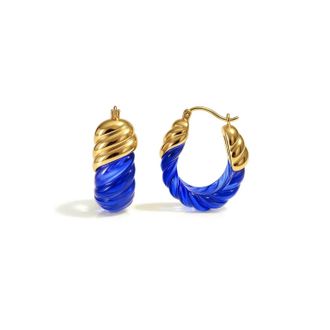 Gold & Honey Womens Rope Shrimp Lucite Birthstone Hoop Earrings In September - Sapphire