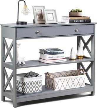 Costway Costway Mesa Consola Mesa De Sal&oacute;n Con Caj&oacute;n Y Estantes Escritorio Para Entrada Sala De Estar Dormitorio Oficina 100 X 30 X 80 Cm (gris)