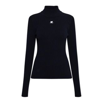 Courr&egrave;ges Turtlenecks, female, Blue, Size: XS Reedition Ribbed Turtleneck Top