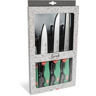 Sanelli Set Coltelli da Cucina 4 Pezzi Manico Antiscivolo Sanelli Premana Verde/Rosso