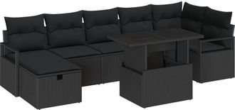 vidaXL Juego De Sof&aacute; De Jard&iacute;n De 8 Piezas Con Cojines Negro Rat&aacute;n Sint&eacute;tico Vidaxl