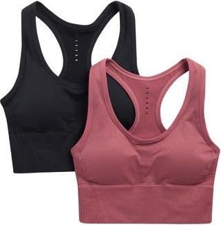 Balance Collection Lillian Assorted 2-Pack Seamless Sports Bras in Black/Crushed Berry at Nordstrom Rack, Size X-Large