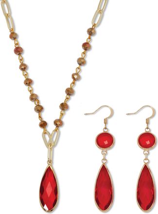 Palm Beach Jewelry Red Crystal Goldtone Vintage-Inspired Necklace and Earring Set