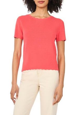 CeCe by Cynthia Steffe Scallop Rib Short Sleeve Knit Top in Rose Of Sharon at Nordstrom Rack, Size X-Small